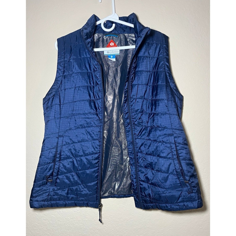 Columbia Womens Omni-Heat Full Zip Puffer Vest Blue XL Quilted Ripstop Outdoor